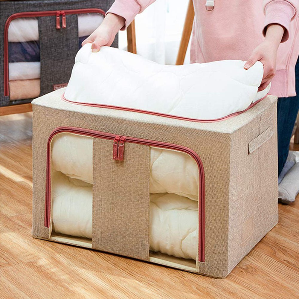 100L Cloth Storage Box Closet Organizer Storage Bags Clothes Storage Bags Wardrobe Organizer Idea CREAM - casaculinary