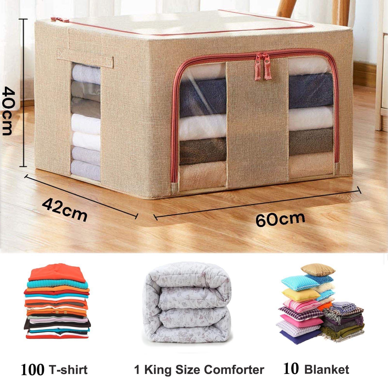 100L Cloth Storage Box Closet Organizer Storage Bags Clothes Storage Bags Wardrobe Organizer Idea CREAM - casaculinary