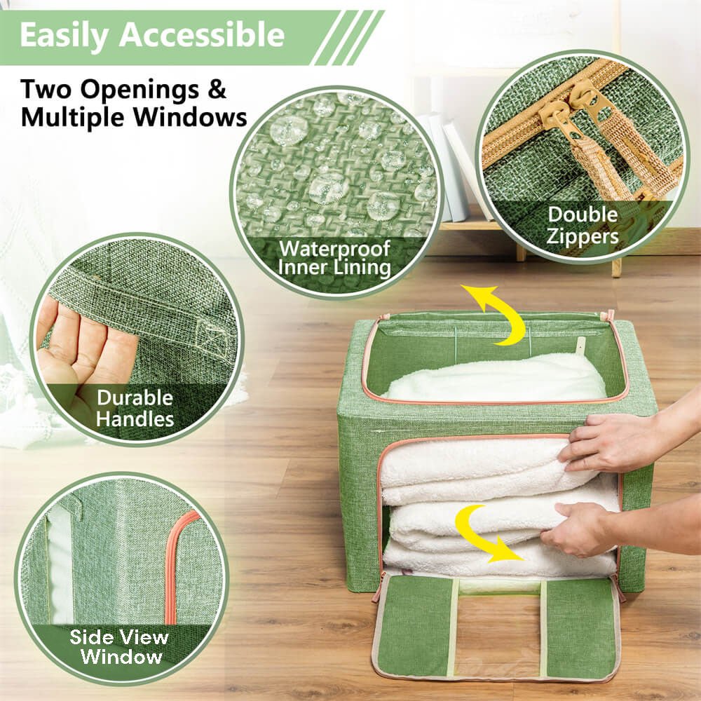 100L Cloth Storage Box Closet Organizer Storage Bags Clothes Storage Bags Wardrobe Organizer Idea GREEN - casaculinary
