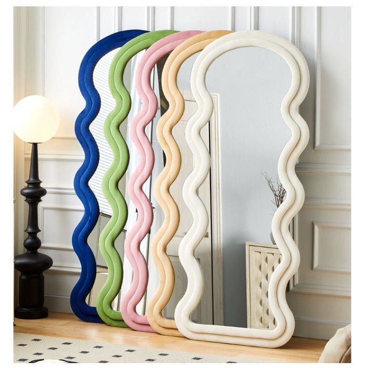 1.7m Elegance Curvy Floor Mirror Wavy Full Lenght Curvy Squiggle Full Body Irregular Asymmetrical Floor Home Decor Birch White - casaculinary