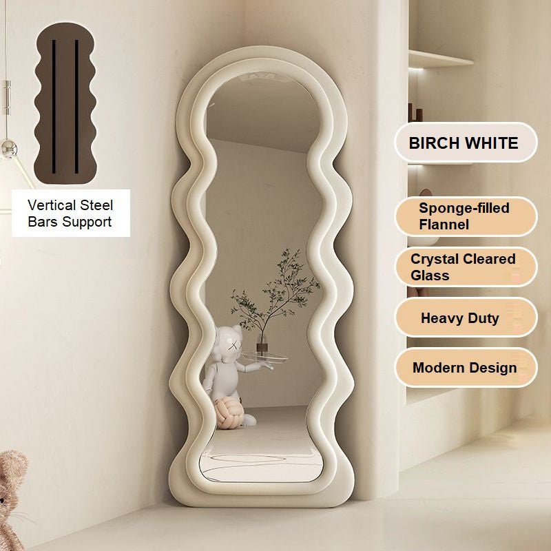 1.7m Elegance Curvy Floor Mirror Wavy Full Lenght Curvy Squiggle Full Body Irregular Asymmetrical Floor Home Decor Birch White - casaculinary