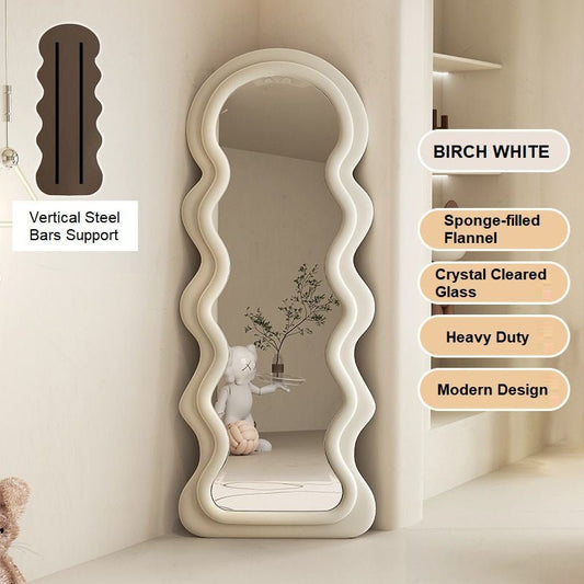 1.7m Elegance Curvy Floor Mirror Wavy Full Lenght Curvy Squiggle Full Body Irregular Asymmetrical Floor Home Decor Birch White - casaculinary