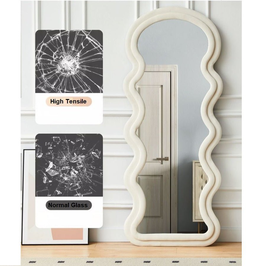 1.7m Elegance Curvy Floor Mirror Wavy Full Lenght Curvy Squiggle Full Body Irregular Asymmetrical Floor Home Decor Birch White - casaculinary