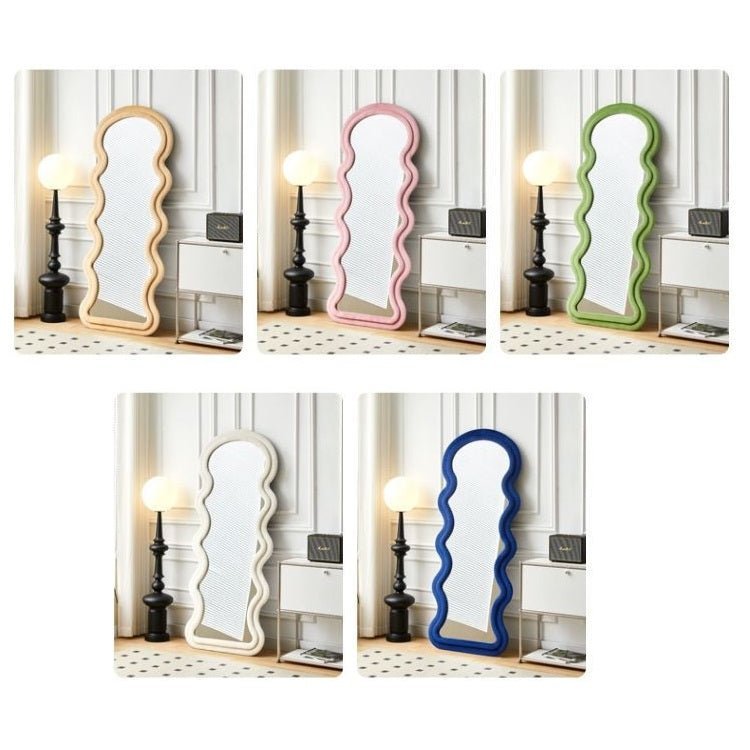 1.7m Elegance Curvy Floor Mirror Wavy Full Lenght Curvy Squiggle Full Body Irregular Asymmetrical Floor Home Decor Pink - casaculinary