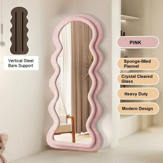 1.7m Elegance Curvy Floor Mirror Wavy Full Lenght Curvy Squiggle Full Body Irregular Asymmetrical Floor Home Decor Pink - casaculinary