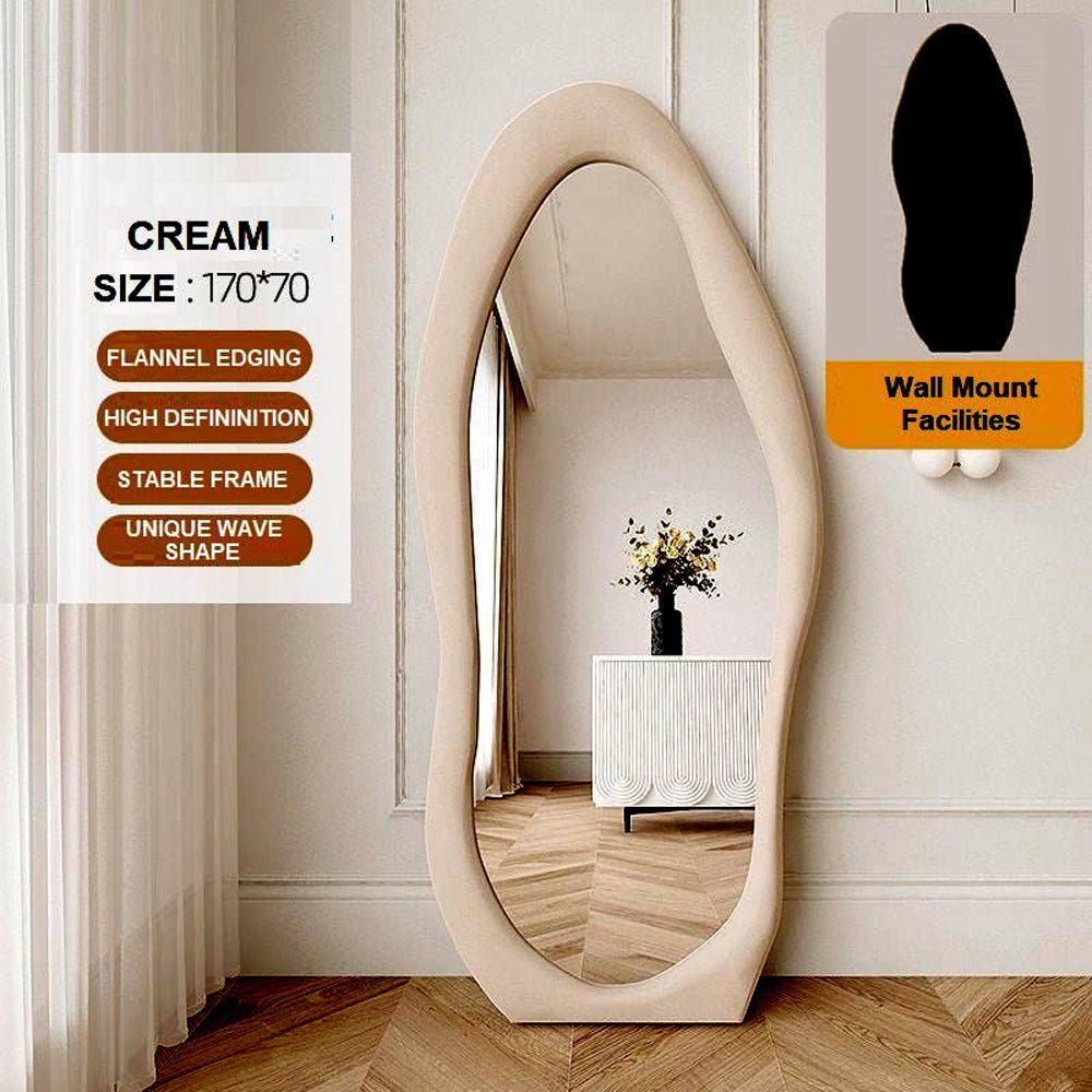 1.7m Standing Maiden Mirror Full Length Aesthetic Full Size Floor Mirror Bedroom Creative Modern Deco Cream - casaculinary