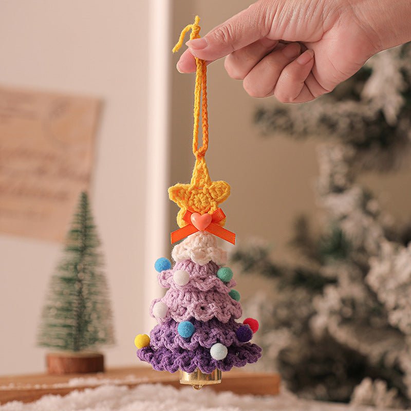 2 Pcs Style B Yellow and Purple Handmade Crochet Christmas Tree Ornament - Festive Hanging Decoration with Jingle Bell - casaculinary