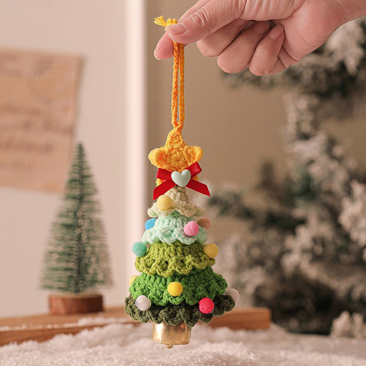2 Pcs Style C Yellow and Green Handmade Crochet Christmas Tree Ornament - Festive Hanging Decoration with Jingle Bell - casaculinary