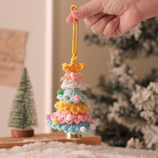 2 Pcs Style D Colorful Handmade Crochet Christmas Tree Ornament - Festive Hanging Decoration with Jingle Bell - casaculinary