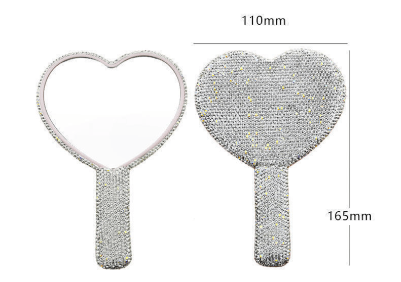 2PCS White Glamorous Diamond - Encrusted Heart Handheld Mirror - Luxe High - Definition Makeup Essential - casaculinary