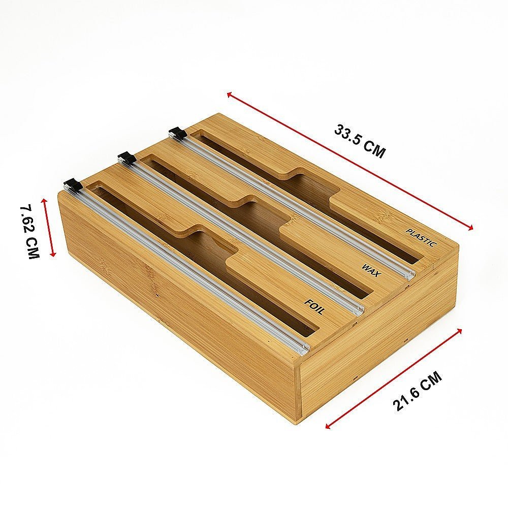 3 Grids Bamboo Food Wrap Dispenser for Kitchen