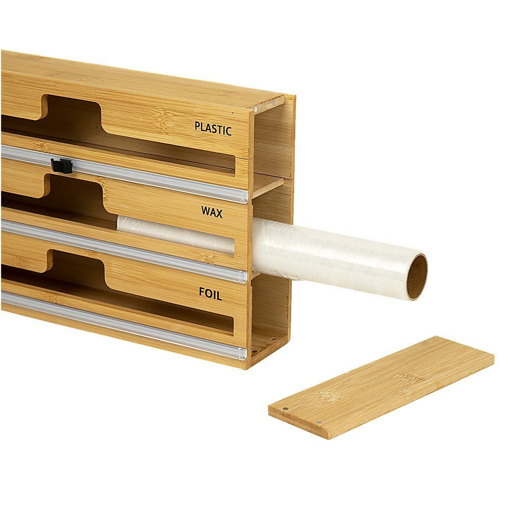 3 Grids Bamboo Food Wrap Dispenser for Kitchen