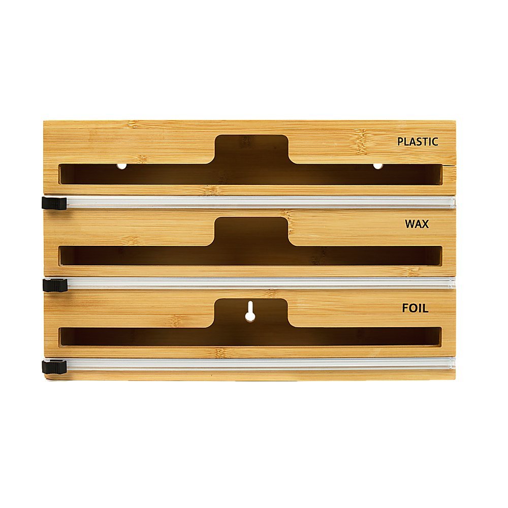 3 Grids Bamboo Food Wrap Dispenser for Kitchen
