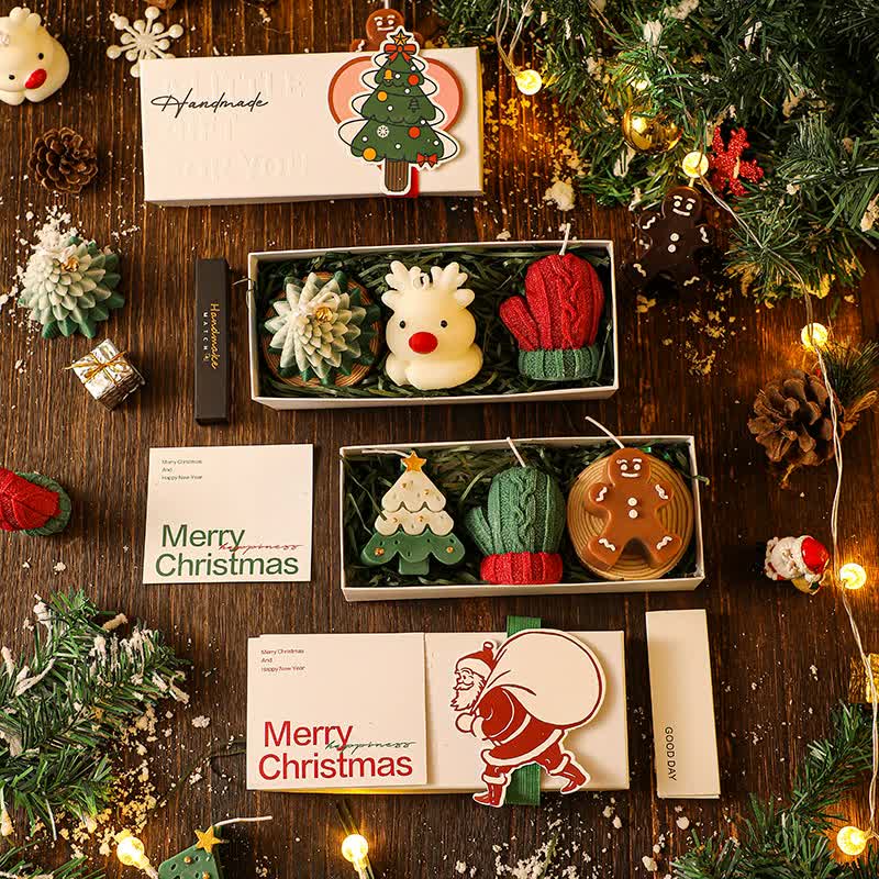 3PCS Christmas Scented Candle Gift Set - Elk, Tree, Gingerbread Man, Glove Shaped for Women, Xmas Home Decor, Party, Bedroom, Table Decorations - casaculinary
