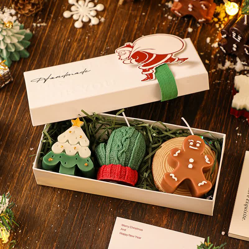 3PCS Christmas Scented Candle Gift Set - Elk, Tree, Gingerbread Man, Glove Shaped for Women, Xmas Home Decor, Party, Bedroom, Table Decorations - casaculinary