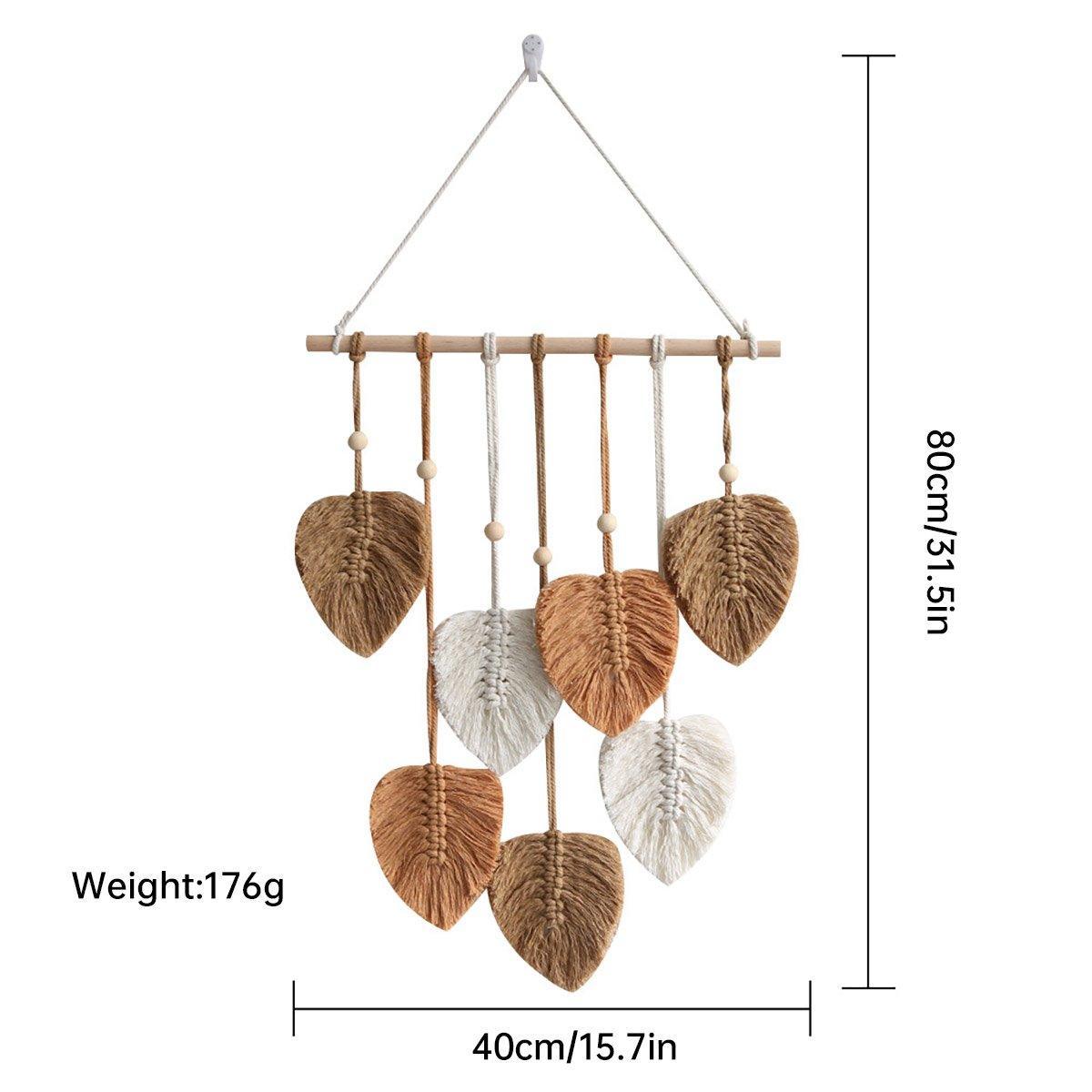 Handmade Braided Cotton Rope Leaves Wall Hanging Home Decoration Ornament - Brown
