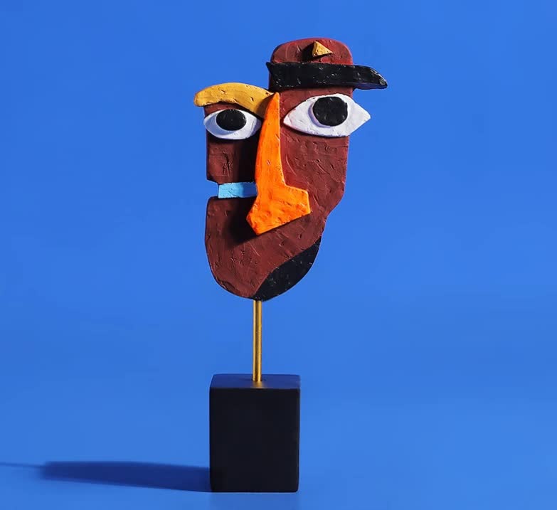 16*10*30cm Brown Modern Abstract Face Sculpture - Colorful Resin Art Statue for Home & Office Decor