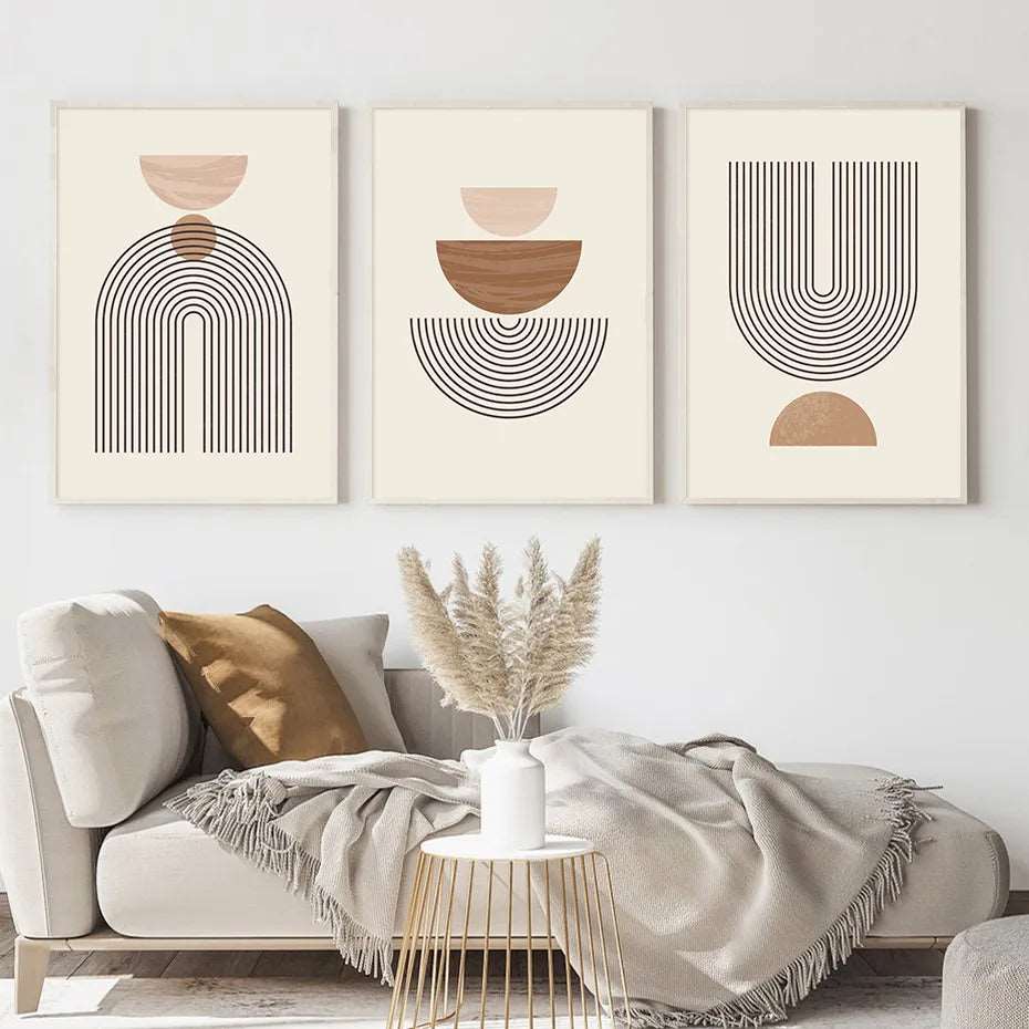 Abstract Geometric Line Beige Posters: Canvas Painting Bohemia Wall Art Print Pictures