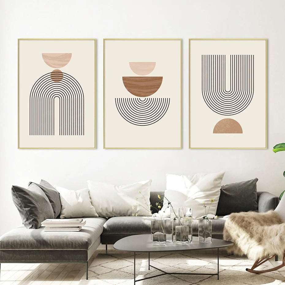 Abstract Geometric Line Beige Posters: Canvas Painting Bohemia Wall Art Print Pictures