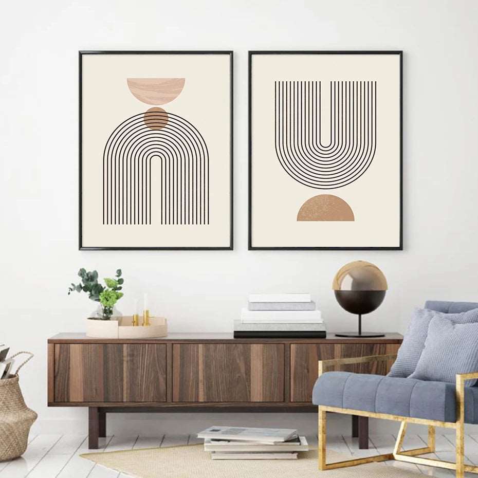 Abstract Geometric Line Beige Posters: Canvas Painting Bohemia Wall Art Print Pictures