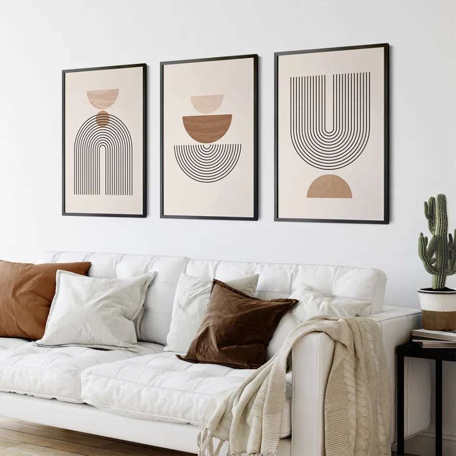 Abstract Geometric Line Beige Posters: Canvas Painting Bohemia Wall Art Print Pictures