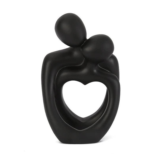 Black Romantic Couple Figurine with Heart Design - Modern Minimalist Decorative Statue - casaculinary