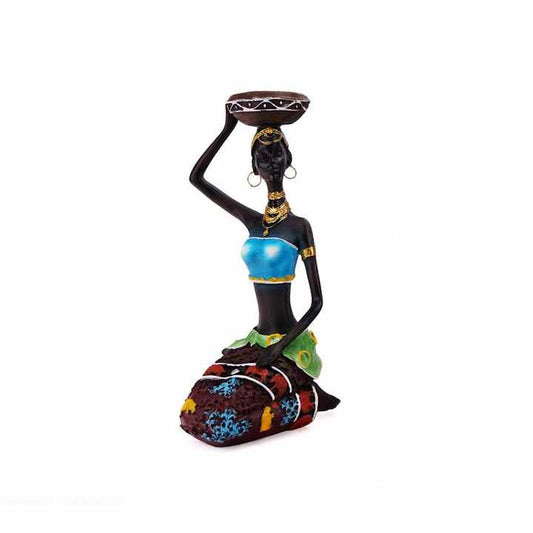 Blue European Resin African Woman Candle Holders - Decorative Tabletop Candle Stands for Coffee Bars & Home Decor - casaculinary