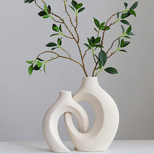 Ceramic Set of 2 Creative White Vases for Home Decor - casaculinary