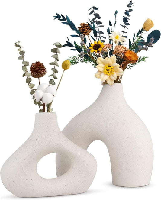 Ceramic Set of 2 Modern White Vases for Home D�cor - casaculinary