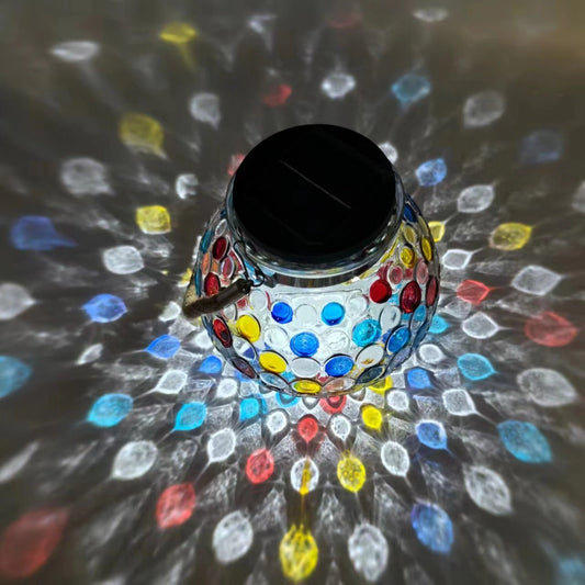Colorful White Light Mosaic Solar Lantern - Decorative Stained Glass Jar Light for Garden Patio and Tabletop Decor - casaculinary