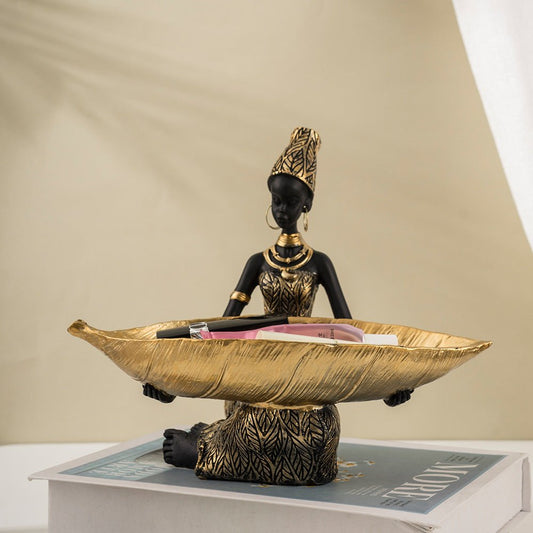 Elegant African Woman Resin Tray - Unique Home Decor and Storage Organizer - casaculinary