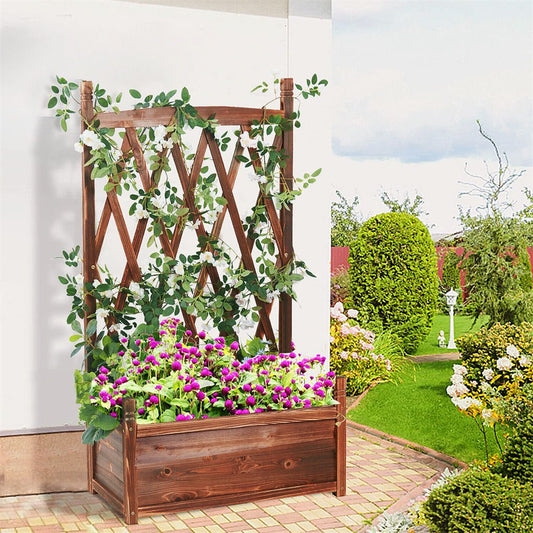 Elevated Wooden Planter Box L - 64x36.5x115cm with Trellis - casaculinary
