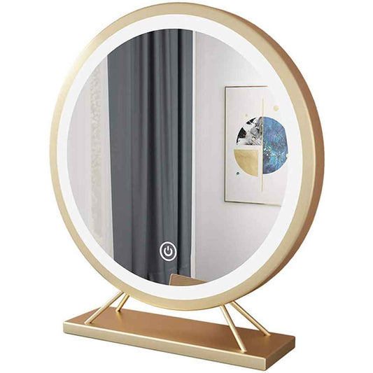 Touch Screen Table Desktop LED Light Vanity Mirror Makeup Mirror Round Mirror 40cm - casaculinary