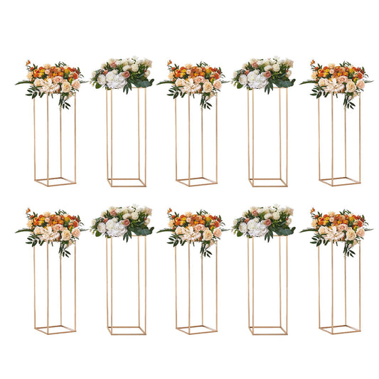 VEVOR 10PCS 31.5inch/80cm High Wedding Flower Stand, With Acrylic Laminate,Metal Vase Column Geometric Centerpiece Stands, Gold Rectangular Floral Display Rack for Events Reception, Party Decoration - casaculinary
