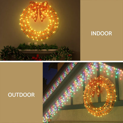 0.6M Christmas Lights 160 LED Motif Solar Wreath Xmas Decorations Jingle Jollys - casaculinary