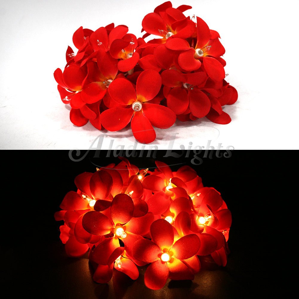 1 Set of 20 LED Deep Red Frangipani Flower Battery String Lights Christmas Gift Home Wedding Party Decoration Outdoor Table Garland Wreath 