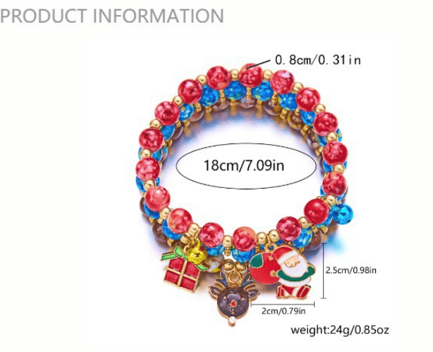 (12 - Pack) Festive Christmas Beaded Charm Bracelet Set - Santa, Snowman & Reindeer Jewelry - casaculinary