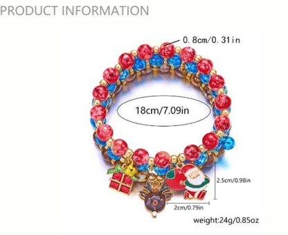(12 - Pack) Festive Christmas Beaded Charm Bracelet Set - Santa, Snowman & Reindeer Jewelry - casaculinary