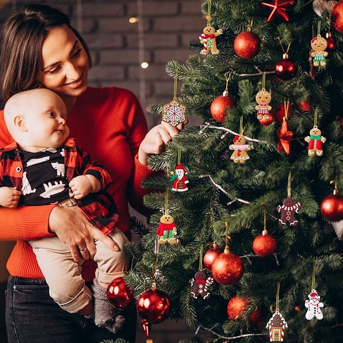 12pcs Christmas Ornaments Cute Snowman Xmas Tree Decorations Santa Claus Plastic Figurines Ornaments with Sugar Cookie House for Christmas Tree Hanging Party DIY Decor 3 Inch Tall - casaculinary