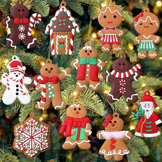 12pcs Christmas Ornaments Cute Snowman Xmas Tree Decorations Santa Claus Plastic Figurines Ornaments with Sugar Cookie House for Christmas Tree Hanging Party DIY Decor 3 Inch Tall - casaculinary
