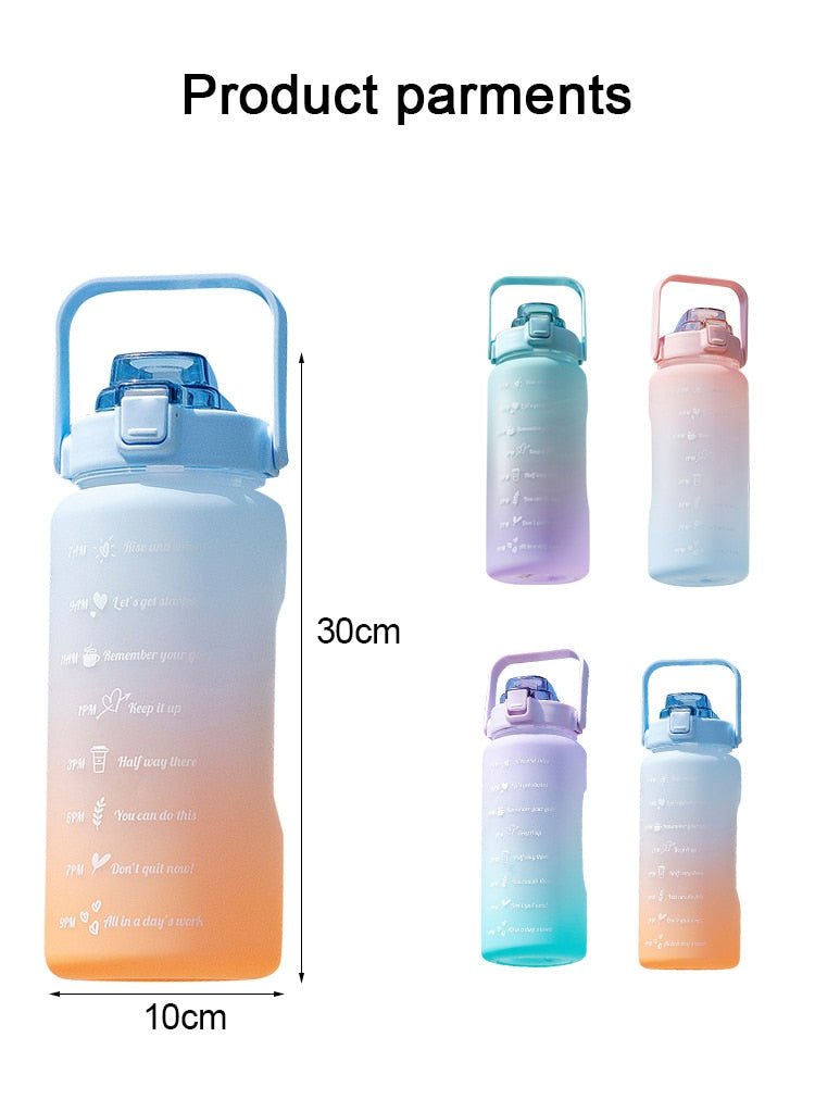 2 Liters Motivational Water Bottle With Straw 