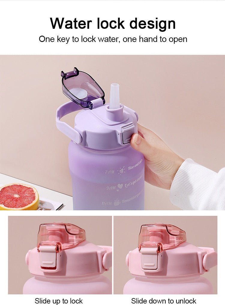 2 Liters Motivational Water Bottle With Straw 