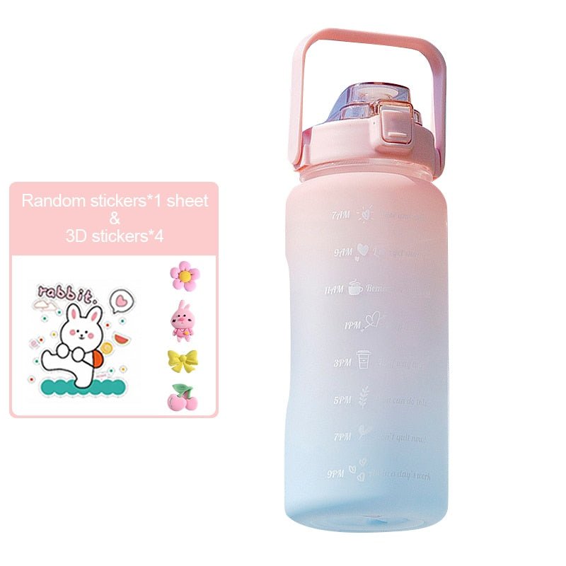 2 Liters Motivational Water Bottle With Straw 