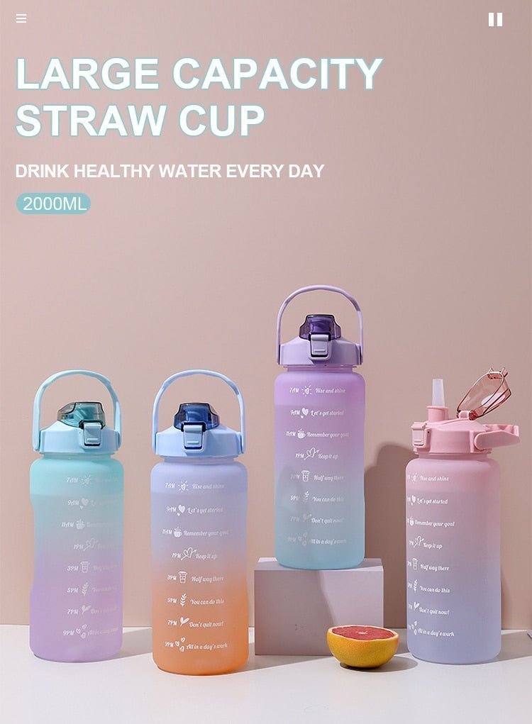 2 Liters Motivational Water Bottle With Straw 