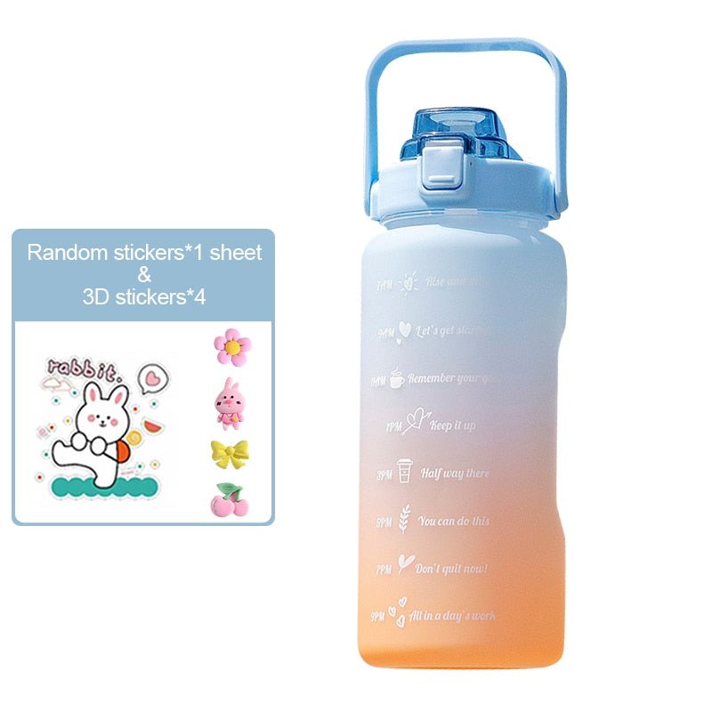 2 Liters Motivational Water Bottle With Straw 