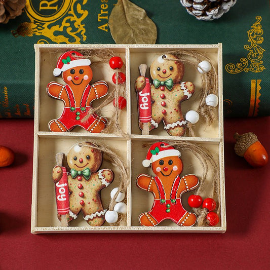 (2 set)Christmas Gingerbread Ornaments Set - Festive Wooden Decorations for Tree, Set of 12 - casaculinary