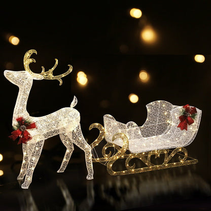 215 LED Christmas Lights Reindeer Sleigh Decorations Jingle Jollys - casaculinary