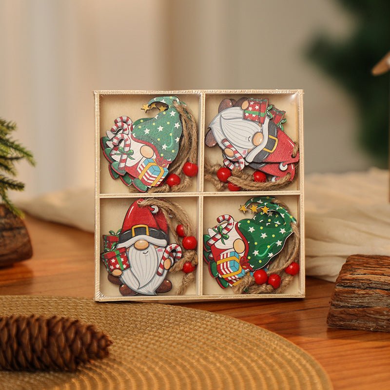 3 boxe style a set New Christmas Decorations, Small Wooden Pendants, Christmas Tree Decorations, 12 Wooden Box Packaging Pendants - casaculinary