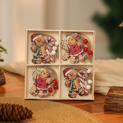 3 boxe style a set New Christmas Decorations, Small Wooden Pendants, Christmas Tree Decorations, 12 Wooden Box Packaging Pendants 