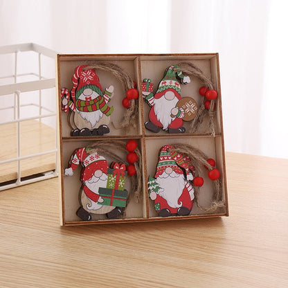 3 boxe style a set New Christmas Decorations, Small Wooden Pendants, Christmas Tree Decorations, 12 Wooden Box Packaging Pendants 